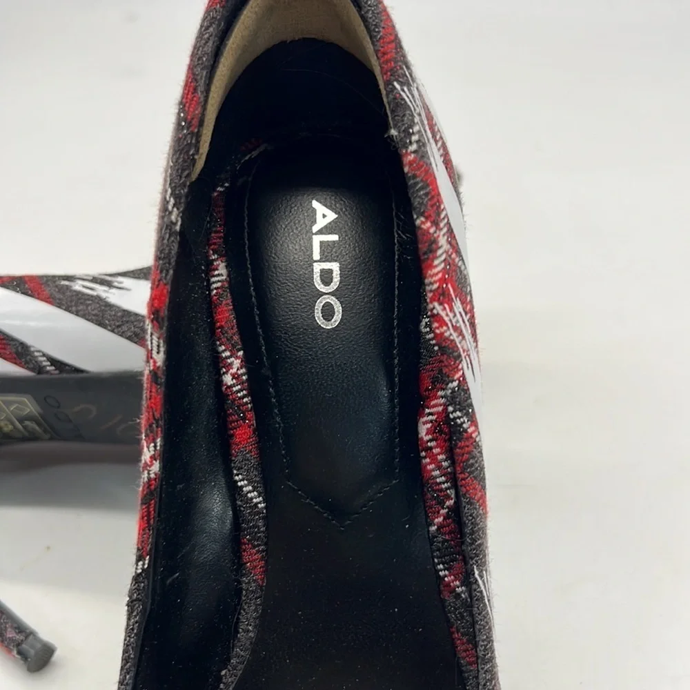 Aldo Red Tartan High Heels with White Racing Stripes size 6 - Picture 9 of 11